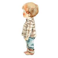 Watercolor boy. Watercolor child stands backwards at full height. Cute baby vector