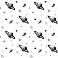 Monochrome seamless pattern with meteor and planet. Space background. Space elements. vector