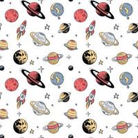 Seamless pattern with space elements. Space backgrounds. Hand drawn planets and stars. vector