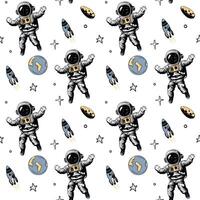 Seamless pattern with space elements. Space backgrounds. Hand drawn astronaut planets and stars. vector