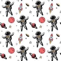 Seamless pattern with space elements. Space backgrounds. Hand drawn astronaut planets and stars. vector