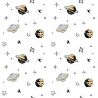 Seamless pattern with stars and planets. Space background. Doodle space elements. vector