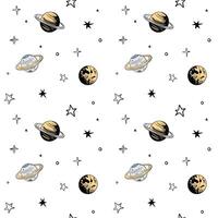 Seamless pattern with stars and planets. Space background. Doodle space elements. vector