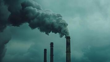 industrial fumar desde Chimenea de poder planta. contaminación concepto foto