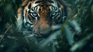 cerca arriba de un Tigre en el selva, panthera tigris altaica foto