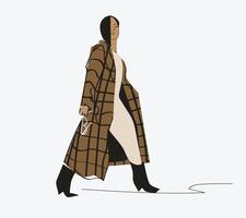 fashion illustration of trendy woman in beautiful coat. Fashion sketch. vector