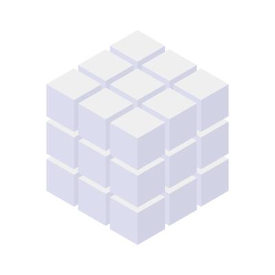 Three-dimensional cube icon.