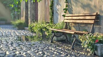 Alley bench. the quietude of summer. . photo