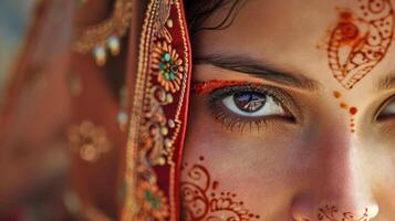 Eyes adorned with traditional henna artistry. . photo