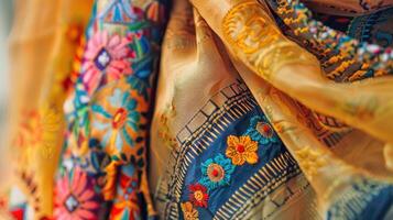 Close up of elegant ethnic fabric. . photo