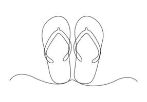 Continuous one line drawing of summer slippers premium illustration vector