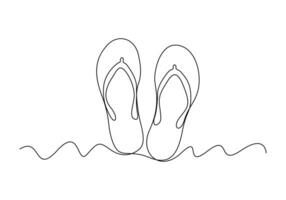 Continuous one line drawing of summer slippers premium illustration vector