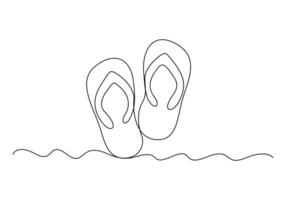 Continuous one line drawing of summer slippers premium illustration vector