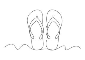 continuo uno línea dibujo de verano zapatillas prima ilustración vector