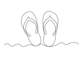Continuous one line drawing of summer slippers premium illustration vector