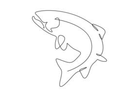 Continuous one line drawing of salmon for fishing logo identity premium illustration vector