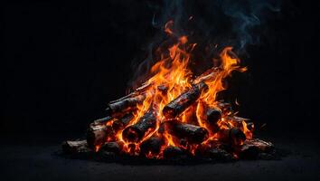 fuego, hoguera, en un completamente negro antecedentes a cubrir el pantalla foto