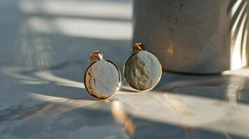 Handcrafted earrings with a lustrous sheen. . photo