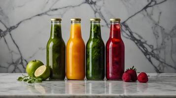 detox cocktail, smoothie for weight loss made of fruits and vegetables against a white kitchen background photo