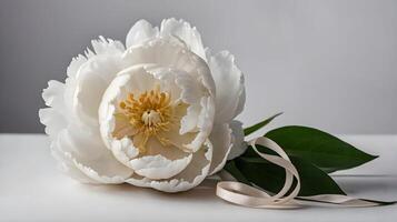 white peonies for background, flowers, on white background with empty space for text photo