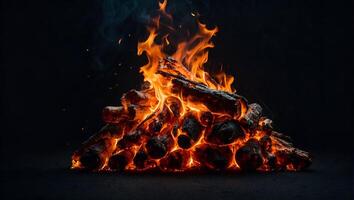 fuego, hoguera, en un completamente negro antecedentes a cubrir el pantalla foto