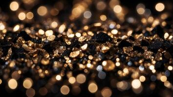 gold glowing, shiny gemstones, multicolored , on a completely black background, to overlay the screen photo