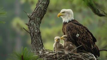 calvo águila con polluelo en el nido foto