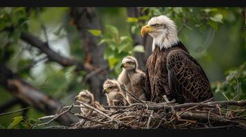 a bald eagle with its young photo