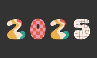 2025 Happy New Year logo text design. Set of 2025 number design template.Colorful vintage 70s greeting card, sticker, banner,print. Christmas groovy poster text 2025. illustration EPS 10 vector