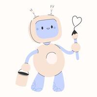 Cute artificial intelligence robot with paint and brush.Robotic character mascot.AI draws pictures,generates illustrations for designer,ai creates illustrations. illustration EPS 10 vector