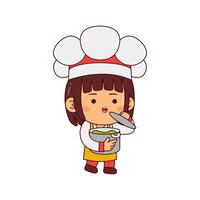 cute chef girl cartoon character vector