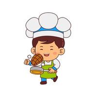 cute chef boy cartoon character vector