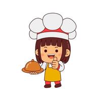 cute chef girl cartoon character vector