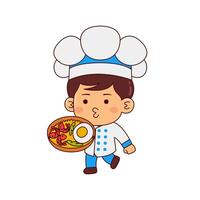 cute chef boy cartoon character vector