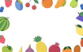 Rectangular frame with different fruits in flat style on a white background. vector