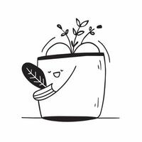 Monochrome art of a potted plant with intricate details and fluid gesture vector