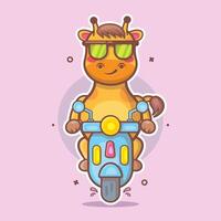 frio jirafa personaje mascota dibujos animados montando scooter motocicleta vector