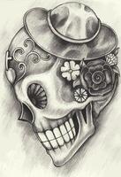 Sugar skull day of the dead design by hand drawing on paper. vector