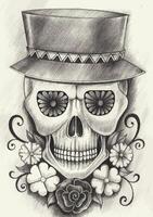 Sugar skull day of the dead design by hand drawing on paper. vector