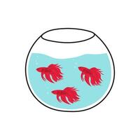 Goldfish in Aquarium illustration in cartoon style. Three colorful gold fish swimming on water in glass of bowl. Aquatic life motif on Isolated background for print, design, paper, sign, icon vector