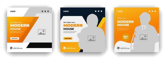 Home construction social media post web banner bundle design template vector