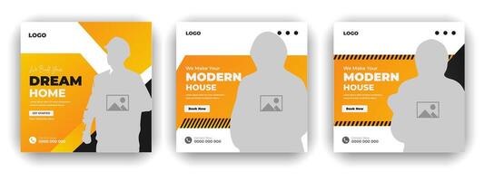 Home construction social media post web banner bundle design template vector
