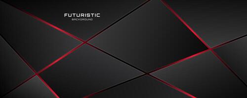 3D black techno background overlap layer on dark space with red light lines effect decoration. Modern graphic design element. Cut out shape style concept for web banner, flyer, card, cover or brochure vector