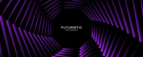 3D purple black dynamic techno background on dark space. Tech banner with rotating octagons style decoration. Modern graphic design element. Motion lines concept for web, flyer, card or brochure cover vector