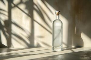 A bottle of water placed on top of a table. photo