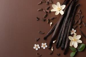 A collection of chocolate sticks neatly arranged on a table. photo