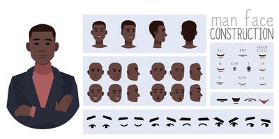 Business man avatar creation suitable for animation. Generator, constructor of diverse views of eyes, lips, emotion expressions mouth animation and lip sync. Male character face construction. vector