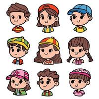 plano ilustrador de joven niños personaje colección vector