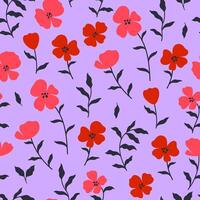 Simple seamless pattern with red flowers on a light purple background. graphics. vector