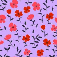 Simple seamless pattern with red flowers on a light purple background. graphics. vector